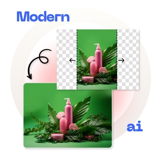 Creative AI expansion adding context around a central subject.